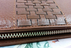 Leather men clutch Vintage brown coffee zip clutch men long wallet purse clutch