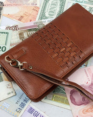 Leather men clutch Vintage brown coffee zip clutch men long wallet purse clutch