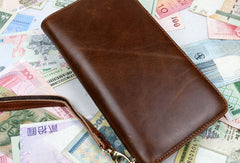 Leather men clutch brown modern brown zip clutch men long wallet purse clutch