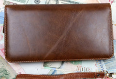 Leather men clutch brown modern brown zip clutch men long wallet purse clutch