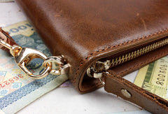 Leather men clutch brown modern brown zip clutch men long wallet purse clutch