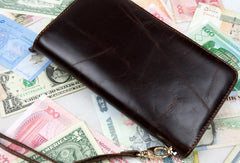 Leather men clutch brown modern brown zip clutch men long wallet purse clutch