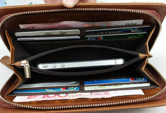 Leather men clutch brown modern brown zip clutch men long wallet purse clutch