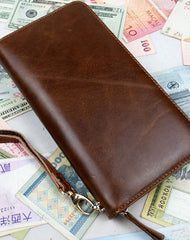 Leather men clutch brown modern brown zip clutch men long wallet purse clutch
