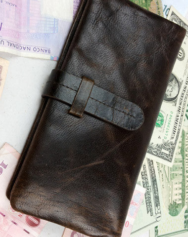 Leather men coffee vintage clutch men multi card holders long wallet purse clutch - EverHandmade