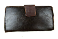 Leather men dark brown vintage clutch men multi card holders long wallet purse - EverHandmade