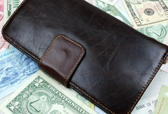 Leather men dark brown vintage clutch men multi card holders long wallet purse - EverHandmade