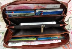 Leather men clutch brown vintage red brown zip clutch men long wallet purse clutch