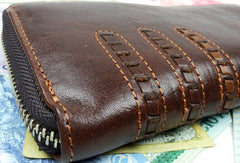 Leather men clutch brown vintage red brown zip clutch men long wallet purse clutch