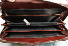 Leather men clutch brown vintage red brown zip clutch men long wallet purse clutch