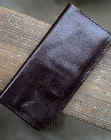 Leather Men long wallet Vintage bifold coffee Long wallet clutch purse For Men - EverHandmade