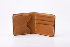 Handmade vintage black brown minimalist slim leather ID card billfold wallet for men