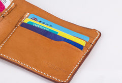 Handmade vintage coffee brown minimalist slim leather billfold wallet for men him - EverHandmade