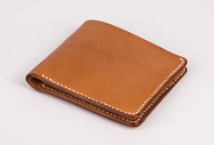 Handmade vintage coffee brown minimalist slim leather billfold wallet for men him - EverHandmade