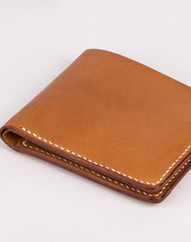 Handmade vintage coffee brown minimalist slim leather billfold wallet for men him