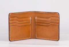 Handmade vintage coffee brown minimalist slim leather billfold wallet for men him - EverHandmade