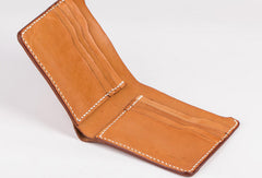 Handmade vintage coffee brown minimalist slim leather billfold wallet for men him - EverHandmade