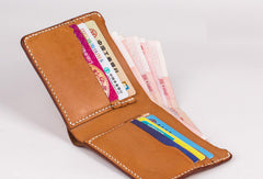 Handmade vintage coffee brown minimalist slim leather billfold wallet for men him - EverHandmade