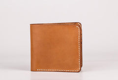 Handmade vintage coffee brown minimalist slim leather billfold wallet for men him - EverHandmade