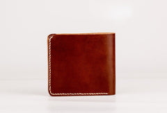 Handmade vintage coffee brown minimalist slim leather billfold wallet for men him - EverHandmade