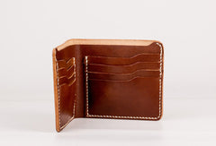 Handmade vintage coffee brown minimalist slim leather billfold wallet for men him - EverHandmade