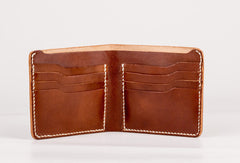 Handmade vintage coffee brown minimalist slim leather billfold wallet for men him