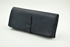 Handmade vintage black minimalist leather phone clutch long wallet for women men