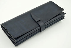 Handmade vintage black minimalist leather phone clutch long wallet for women men