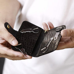 Handmade Black Leather Mens Cool Key Wallet Key Holder Brown Card Holder Car Key Case for Men