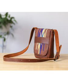 Embroidered Leather Mens Womens Mini Shoulder Bag Side Bag Messenger Bag for Men