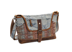 Country Style Canvas Leather 14'' Womens Small Side Bag Shoulder Bag Messenger Bag for Men