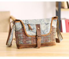 Country Style Canvas Leather 14'' Womens Small Side Bag Shoulder Bag Messenger Bag for Men