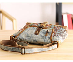Country Style Canvas Leather 14'' Womens Small Side Bag Shoulder Bag Messenger Bag for Men