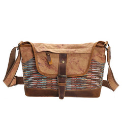 Country Style Canvas Leather 14'' Womens Small Side Bag Shoulder Bag Messenger Bag for Men