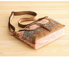 Country Style Canvas Leather 14'' Womens Small Side Bag Shoulder Bag Messenger Bag for Men