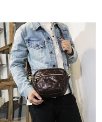 FASHION BROWN LEATHER MEN'S Small Side Bags MESSENGER BAG BLACK Black Courier Bag FOR MEN