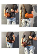 FASHION BROWN LEATHER MEN Small Side Bags Barrel MESSENGER BAG BLACK Bucket Bag Postman Bag FOR MEN