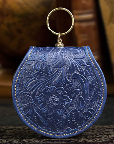 Handmade makeup leather round change coin wallet flowral leather billfold wallet for men women - EverHandmade