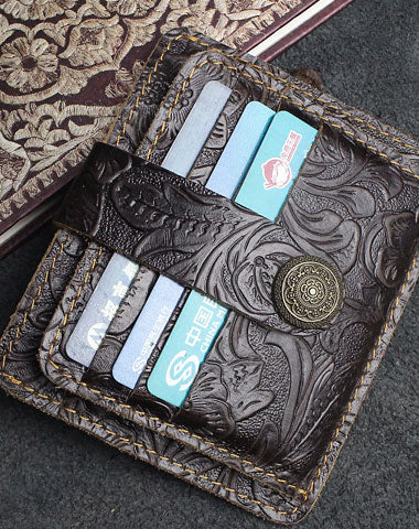 Handmade billfold Leather Wallet Cards Wallet Flowral Leather billfold Wallet For Men Women - EverHandmade