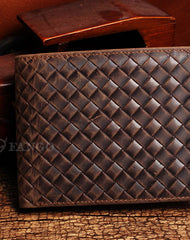 wallet with removable card holder​ Vintage billfold leather wallet braided leather billfold wallet for men women - EverHandmade