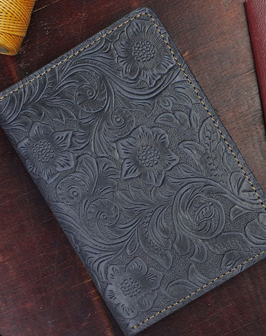 Handmade billfold Leather Wallet Floral Leather billfold Passport Wallet Purse For Men Women - EverHandmade