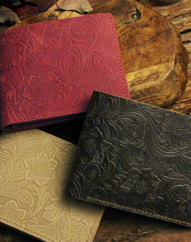 Handmade small leather wallets flowral leather billfold wallet for men women - EverHandmade