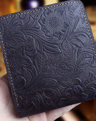 Handmade billfold leather wallet flowral leather billfold wallet for men women - EverHandmade