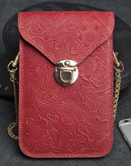 Handmade phone leather shoulder purse bag wallet flowral leather billfold wallet for men women - EverHandmade