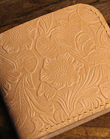 Handmade billfold leather wallet floral leather billfold wallet for men women - EverHandmade