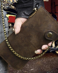 Cool leather biker wallet trucker wallet leather chain wallet mens Brown long wallet with chain 