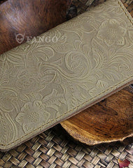 Handmade long leather wallet floral leather clutch wallet for women men - EverHandmade