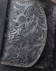 Handmade billfold trifold leather wallet flowral leather billfold wallet for men women - EverHandmade