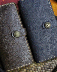 Handmade long leather wallet flowral leather clutch wallet for men women - EverHandmade