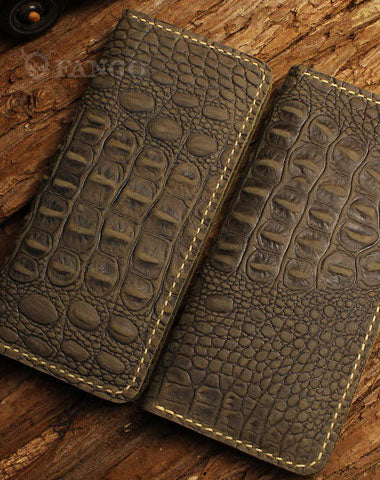Handmade long leather wallet crocodile zipper leather clutch wallet for men - EverHandmade